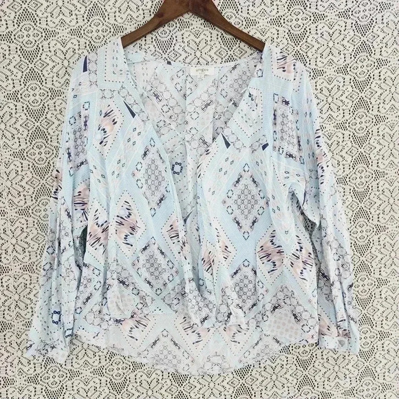 Umgee printed wrap long sleeve blouse S - Picture 1 of 8